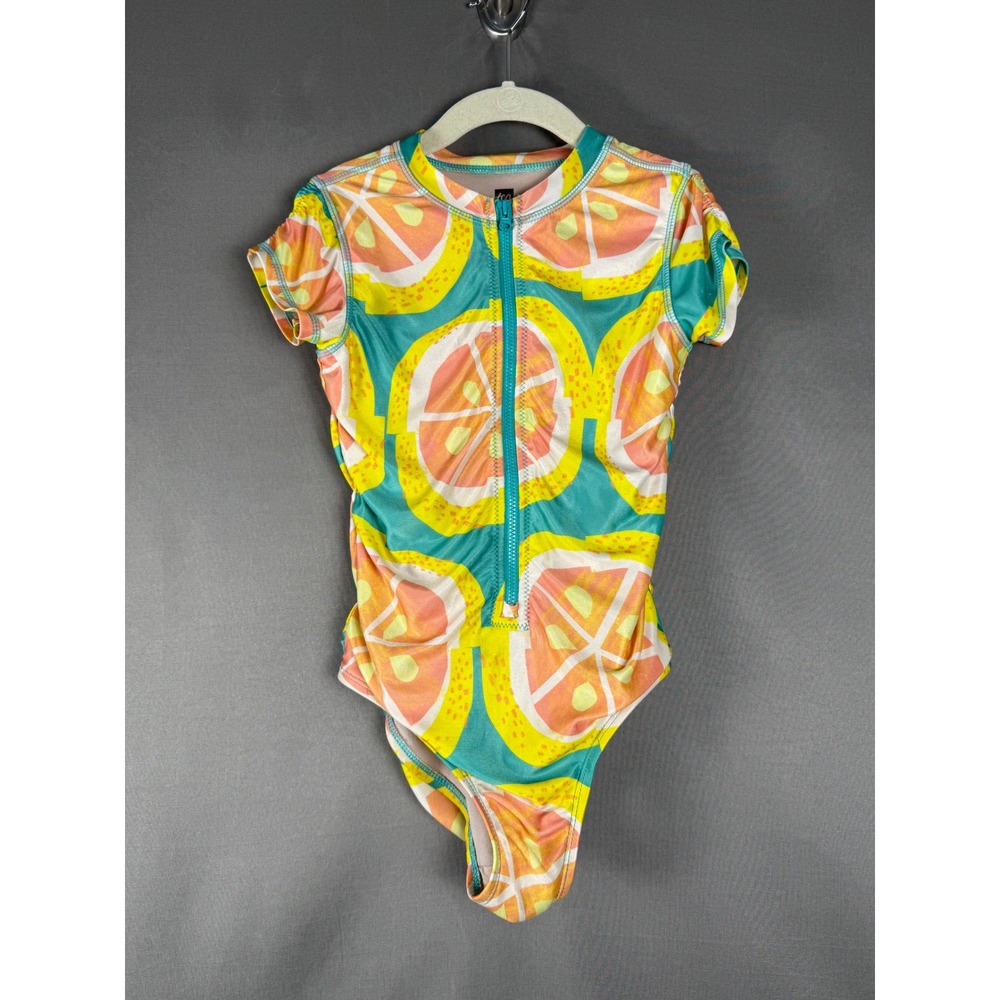 Tea Collection Swimsuit Kids Size 7 Yellow Teal Orange Citrus Fruit Rash Guard